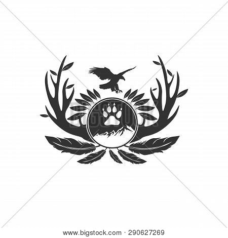 Eagle During Flight Or Landing Lightning Sign Rays Vector Illustration