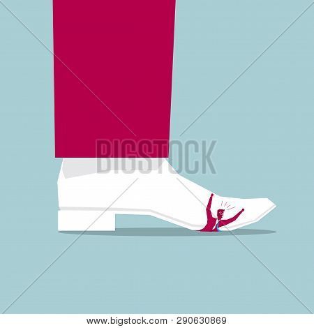 Businessman Being Trampled Underfoot. Isolated On Blue Background.