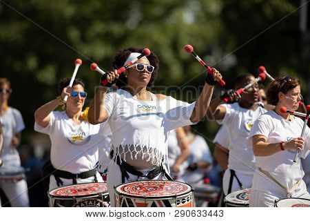 Washington, D.c., Usa - September 29, 2018: The Fiesta Dc Parade, Members Of Batala Washington Dc Pe