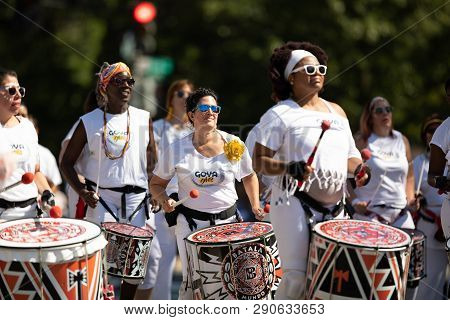 Washington, D.c., Usa - September 29, 2018: The Fiesta Dc Parade, Members Of Batala Washington Dc Pe