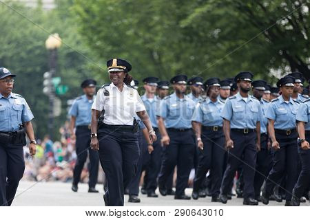 Washington, D.c., Usa - July 4, 2018, Members Of The Metropolitan Police Department Cadet Corps Marc