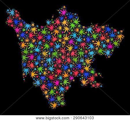 Bright Vector Marijuana Sichuan Province Map Mosaic On A Black Background. Concept With Bright Weed 