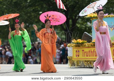 Washington, D.c., Usa - July 4, 2018, The National Independence Day Parade, Chinese Women Wearing Tr