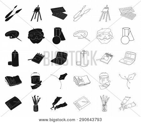 Painter And Drawing Black, Outline Icons In Set Collection For Design. Artistic Accessories Vector S