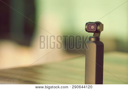 Nakhonratchasrima, Thailand - March 11, 2019: Dji Osmo Pocket Camera Close Up. Osmo Pocket Is The Sm