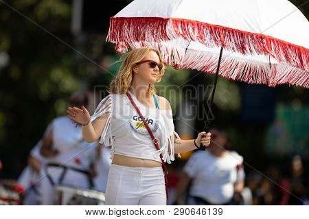 Washington, D.c., Usa - September 29, 2018: The Fiesta Dc Parade, Members Of Batala Washington Dc Pe