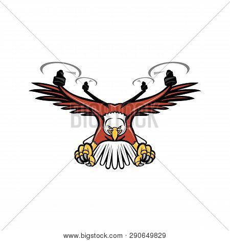 Mascot Icon Illustration Of A Half Eagle Half Drone Or Quadcopter With Four Rotor Propellers Swoopin