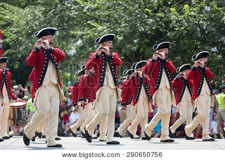 Washington, D.c., Usa - July 4, 2018, The National Independence Day Parade, The Old Guard Fife And D
