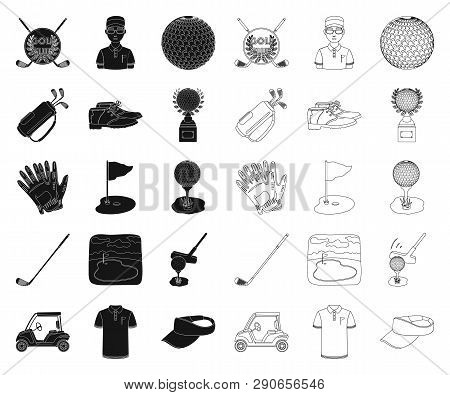 Golf And Attributes Black, Outline Icons In Set Collection For Design.golf Club And Equipment Vector