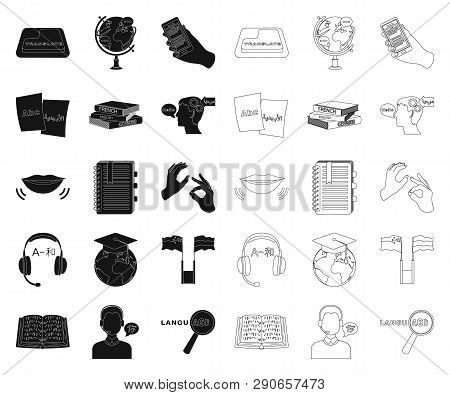 Translator And Linguist Black, Outline Icons In Set Collection For Design. Interpreter Vector Symbol