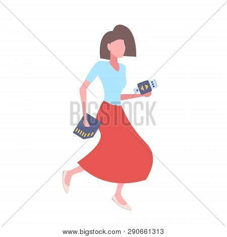 Woman Holding Usb Flash Drive Adapter Sd Memory Card Female Cartoon Character Full Length Flat Isola