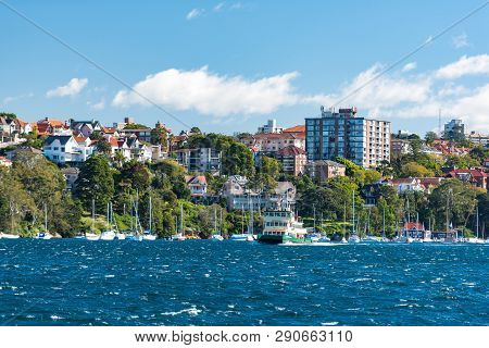 Sydney, Australia - July, 23, 2016: Ferry Riding The Sydney Harbour In Cremorne Point Suburb Of Sydn