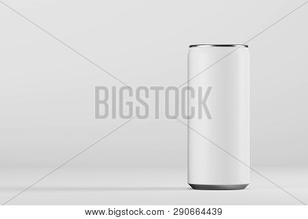 White Aluminum Bottle For Drinks On A Light Background. Mock Up. 3d Rendering