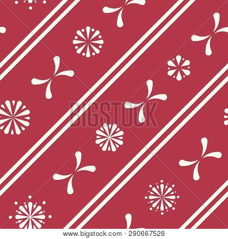 Vector Diagonal Folklore Floral Stripes Seamless Pattern Background.