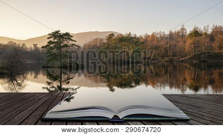 Stunning Landscape Image Of Tarn Hows In Lake District During Beautiful Autumn Fall Evening Sunset W