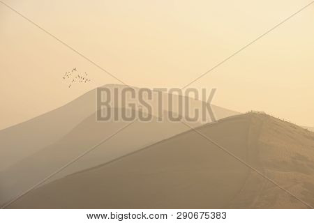 Beautiful Winter Sunrise Landscape Image Of The Great Ridge In The Peak District In England With  Bi