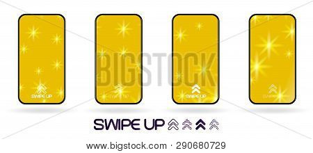 Abstract One Color Backdrop With  Swipe Up Icon. Shinig Stars. Vector Ui Social Network Swipe Storie