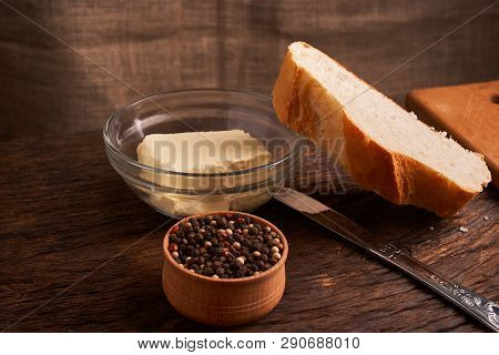 Breads And Butter Concept Of Teasty Home Food Close Up On Table