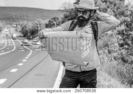 Find Direction Map Large Sheet Of Paper. Where Should I Go. Tourist Backpacker Map Lost Direction Tr