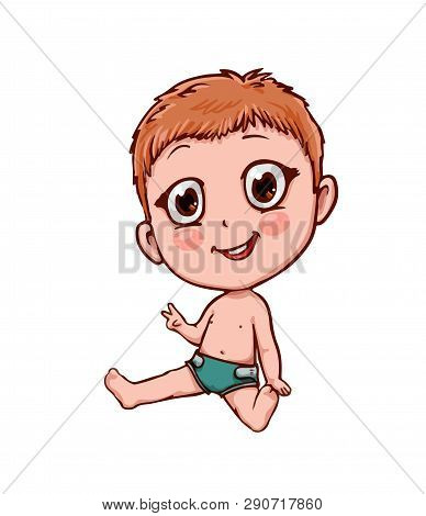 Vector Funny Kid In Anime Cartoon Style Isolated On White