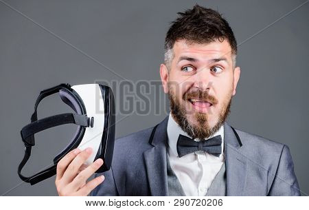 Innovation And Technological Advances. Businessman Explore Virtual Reality. Digital Technology For B