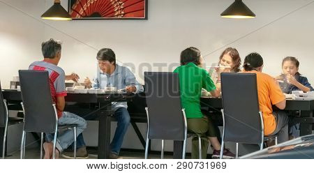 Bangkok, Thailand - March 17: Unidentified Customers Enjoys Japanese Shabu Shabu Hotpot In Shabu Cha