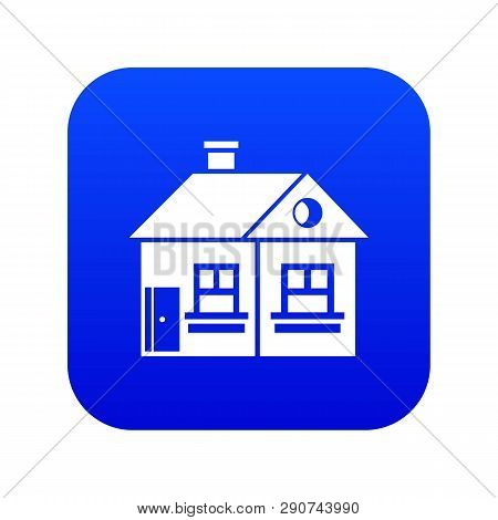 Large Single-storey House Icon Digital Blue For Any Design Isolated On White Vector Illustration