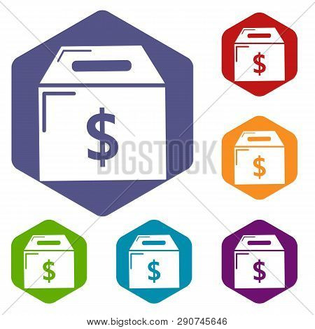 Box Money Icons Vector Colorful Hexahedron Set Collection Isolated On White