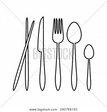 Silhouette Vector Spoon, Fork, Knife, And Chopsticks Cutlery On The Restaurant Sign