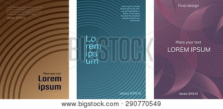 Set Of Three Geometric Vector Posters. Creative Illustration With Radial Lines For Posters, Advertis