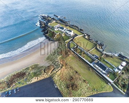 This Is An Aerial Picture Of Stroove Beach And Lighthouse On The Inishowen Penisula, Donegal Ireland