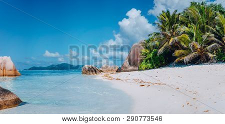 Spectacular Anse Source Dargent Beach On Island La Digue In Seychelles. Paradise Relaxation Summer V