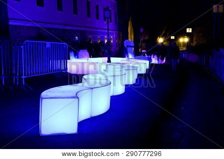 Zagreb, Croatia - March 21 2019: Light Beanch Art Installation