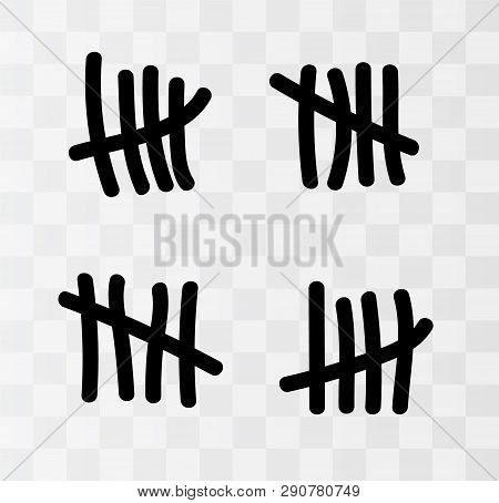 Tally Marks On The Wall Isolated. Counting Characters. Vector Illustration Of Counting Days In Priso