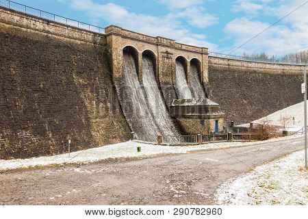 Water Outlet Of The Overflow Of The Dam Of Bruchertalsperre