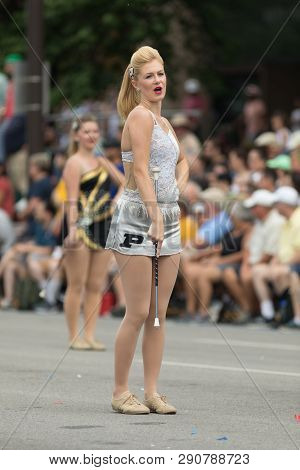 Indianapolis, Indiana, Usa - May 26, 2018, Purdue University Cheerleaders Perform At The Indy 500 Pa