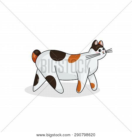 Vector Character Of Japanese Bobtail Cat In Kawaii Style. Cute Cartoon Kitty Character. Funny Kitten