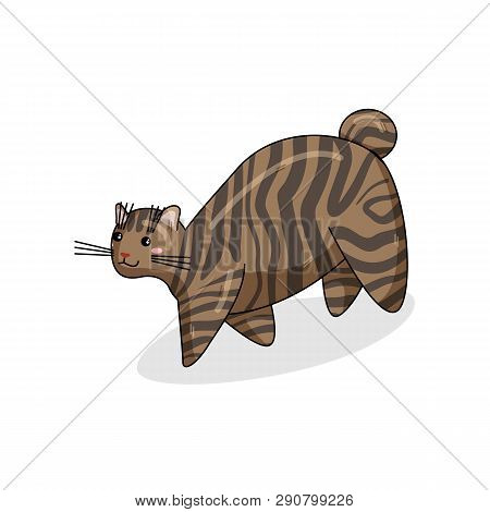 Vector Character Of Kurilian Bobtail Cat In Kawaii Style. Cute Cartoon Kitty Character. Funny Kitten