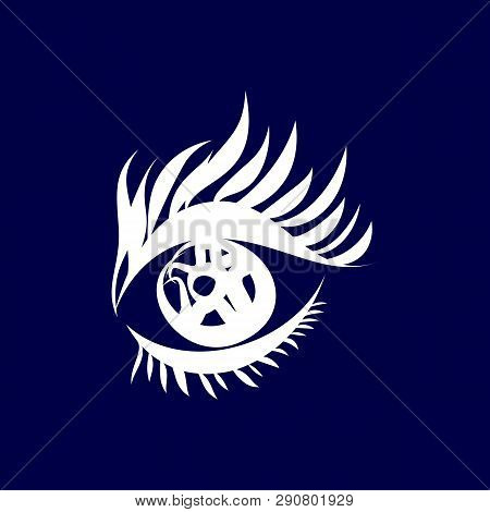 Illustration Of Abstract Human Eye Icon. Isolated On Dark-blue Background. Sketch For Tattoo, Hipste