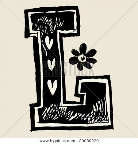 Древесный уголь алфавит, doodle Л