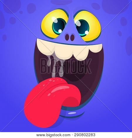 Cartoon Funny Monster Face Showing Tongue. Vector Illustration