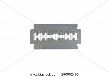Safety Razor Blade On A White Background. Stainless Steel Double Edge Blade, Isolated On White Backg