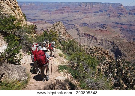 Backpackers Descending The Grandview Trail On The Way To Horseshoe Mesa In Grand Canyon National Par