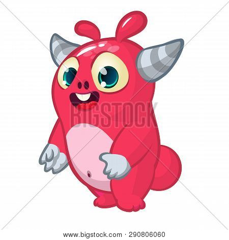 Happy Cartoon Of Baby Monster. Vector Monster Character Illustration