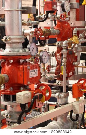 Moscow/rf - 03.20.2019: Automatic Water And Sprinkler Fire Extinguishing System. Fire Extinguishing 
