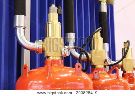 Automatic Gas Extinguishing Installation. Modular Gas Fire Extinguishing Systems. Cylinders To Extin