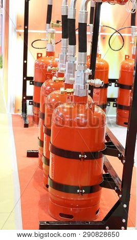 Automatic Gas Extinguishing Installation. Modular Gas Fire Extinguishing Systems. Cylinders To Extin