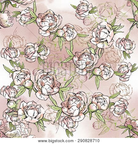 Floral Seamless Pattern. Hand Drawn Illustration. Fullsize Raster Atrwork.