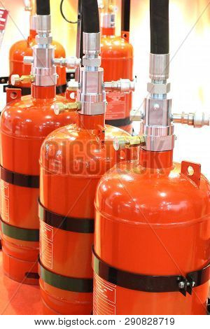 Automatic Gas Extinguishing Installation. Modular Gas Fire Extinguishing Systems. Cylinders To Extin