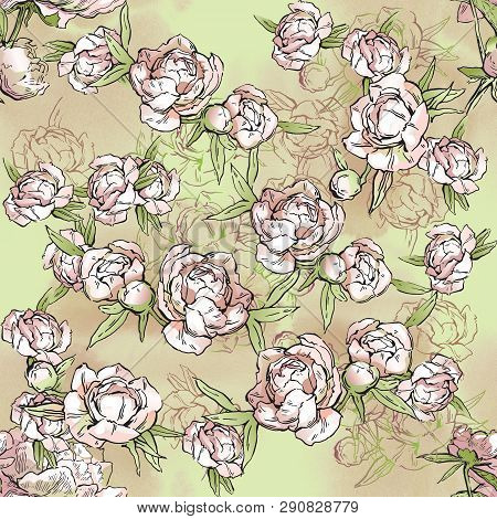 Floral Seamless Pattern. Hand Drawn Illustration. Fullsize Raster Atrwork.